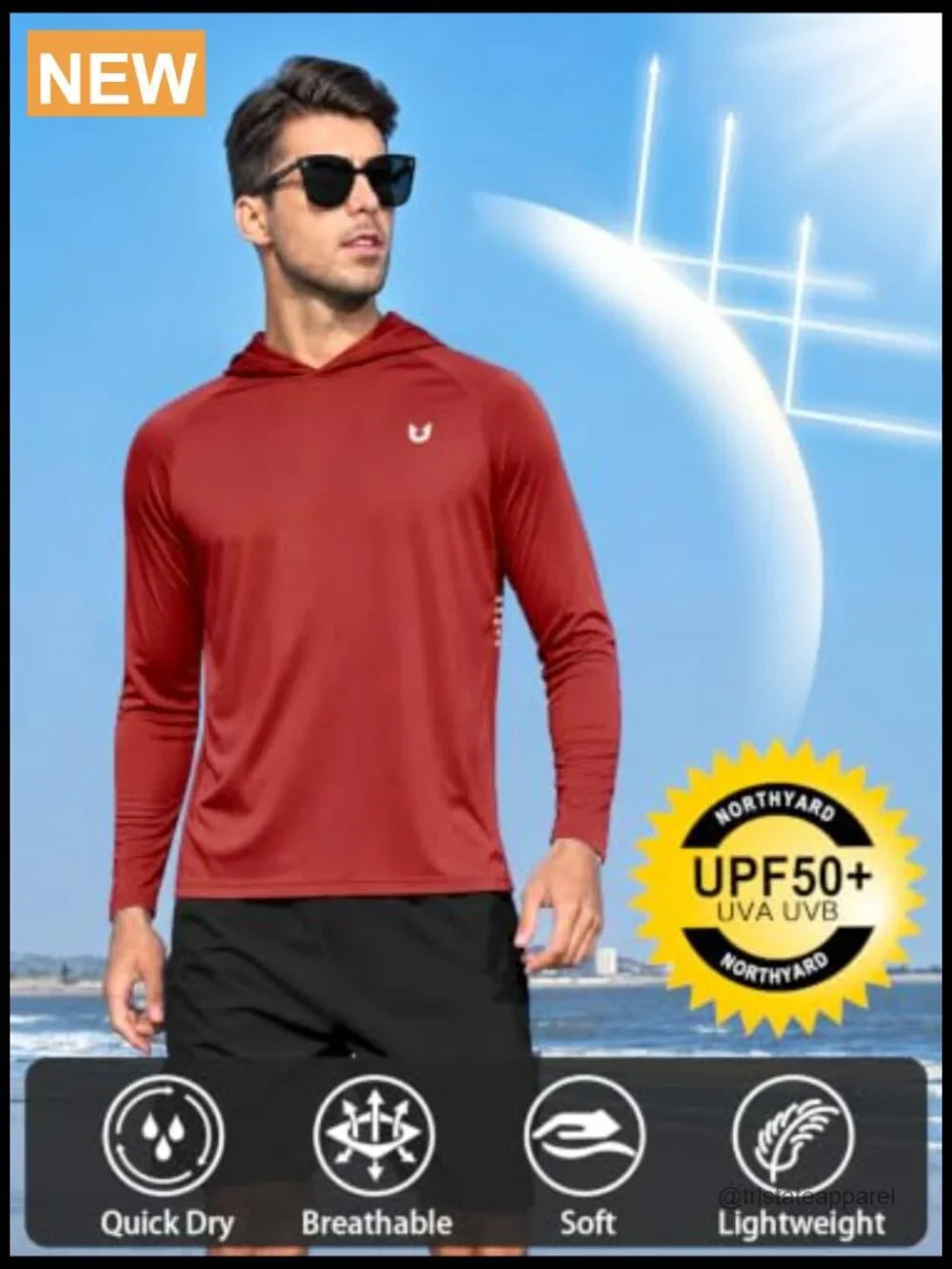 Men's UPF 50+ Rash Guard Hoodie Long Sleeve Sun Protection Shirt Quick Dry